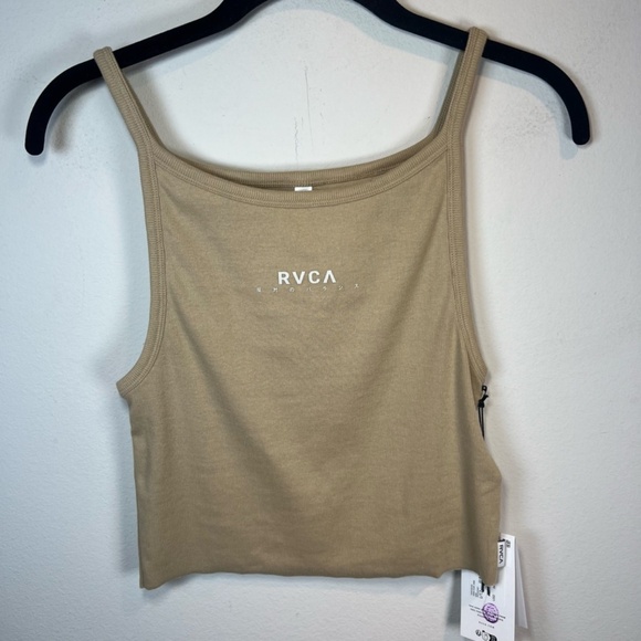 RVCA Haru Slide Graphic Tank Top Tan Ribbed Stretch Cropped NEW Women's Sz Large - Picture 3 of 13